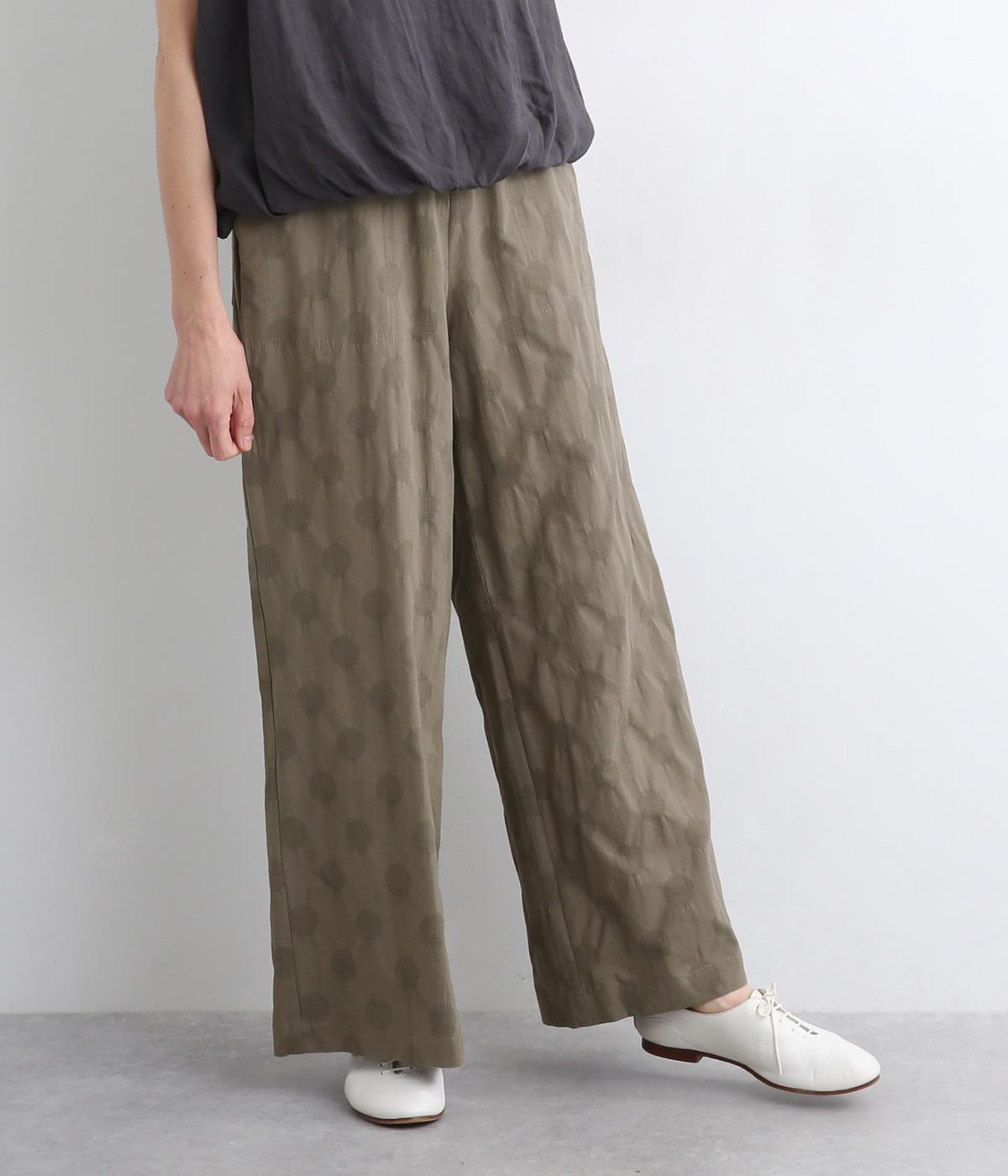 日本製コットンリネンドットジャカードワイドパンツ(カーキ-ONESIZE)