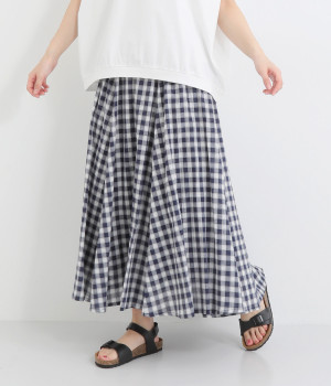 ウエストリブギンガムチェックフレアスカート(ネイビー×オフホワイト-ONESIZE)