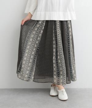 ジャカードシフォンプリント12枚接スカート(ブラック-ONESIZE)