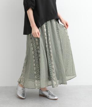 ジャカードシフォンプリント12枚接スカート(グリーン-ONESIZE)