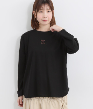 コットン天竺シリコンプリントロングTシャツ(ブラック-ONESIZE)