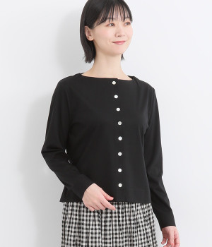 コットンシルケット天竺カーディガン(ブラック-ONESIZE)