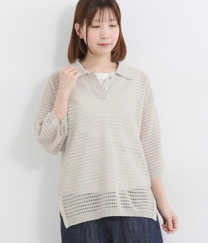 透かし柄BLOOMポロ(グレージュ-ONESIZE)