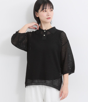 透かし柄BLOOMポロ(ブラック-ONESIZE)