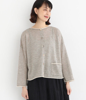 リネン混アーバン2wayポケット付きカーディガン(グレー-ONESIZE)