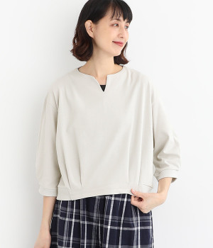 コットン天竺フライスキーネックプルオーバー(グレージュ-ONESIZE)