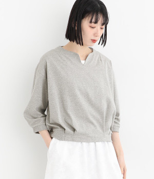 コットン天竺フライスキーネックプルオーバー(TOPグレー-ONESIZE)
