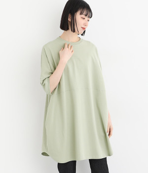 コットン襟裾リブコクーンチュニックプルオーバー(ライトグリーン-ONESIZE)