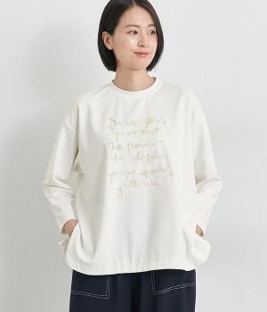 刺繍ロングTシャツ(オフホワイト-ONESIZE)