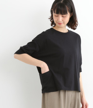コットンナチュラルソフト天竺フライス丸首6分袖プルオーバー(スミクロ-ONESIZE)