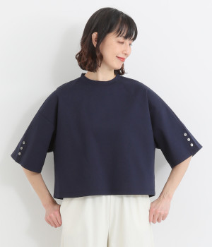 バスクポンチ袖ボタン半袖カットソー(ネイビー-ONESIZE)