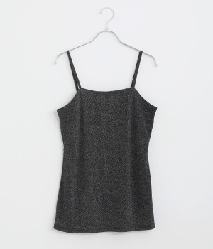 ラメ入り天竺肩紐調節キャミソール(ブラック×シルバー-ONESIZE)
