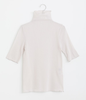 コットンストレッチサラチュールハイボトルネック5分袖プルオーバー(ライトグレー-ONESIZE)