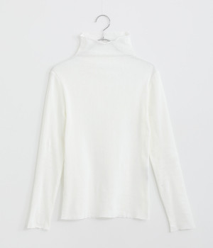 コットンストレッチサラチュールハイボトルネック長袖プルオーバー(オフホワイト-ONESIZE)