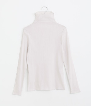 コットンストレッチサラチュールハイボトルネック長袖プルオーバー(ライトグレー-ONESIZE)