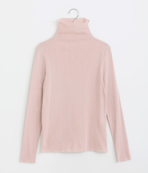 コットンストレッチサラチュールハイボトルネック長袖プルオーバー(ピンク-ONESIZE)
