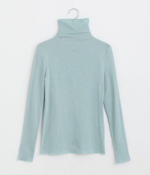 コットンストレッチサラチュールハイボトルネック長袖プルオーバー(ミント-ONESIZE)