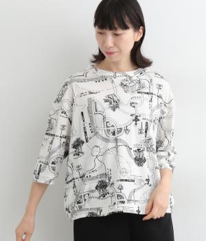 コットン街並み柄半袖Tシャツ(オフホワイト-ONESIZE)