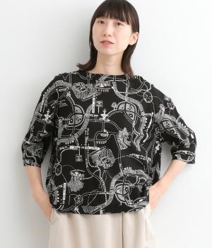 コットン街並み柄半袖Tシャツ(ブラック-ONESIZE)