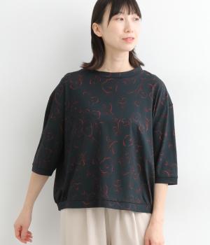 コットン花柄半袖Tシャツ(ネイビー-ONESIZE)