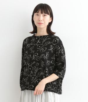 コットン花柄半袖Tシャツ(ブラック-ONESIZE)