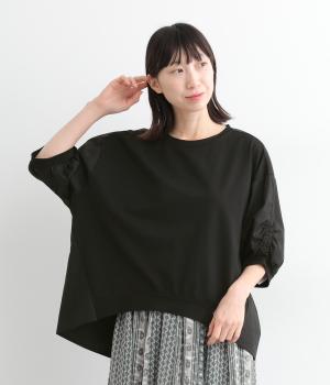 コットン袖バルーン前後差半袖Tシャツ(ブラック-ONESIZE)