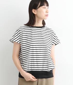 コットン後ろZIPボーダー半袖Tシャツ(ブラック-ONESIZE)