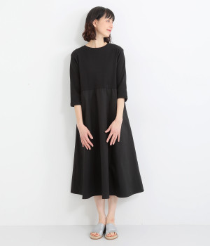 【LaLaquesera】リブ×バイオコットンドッキングワンピース(ブラック×ブラック-ONESIZE)