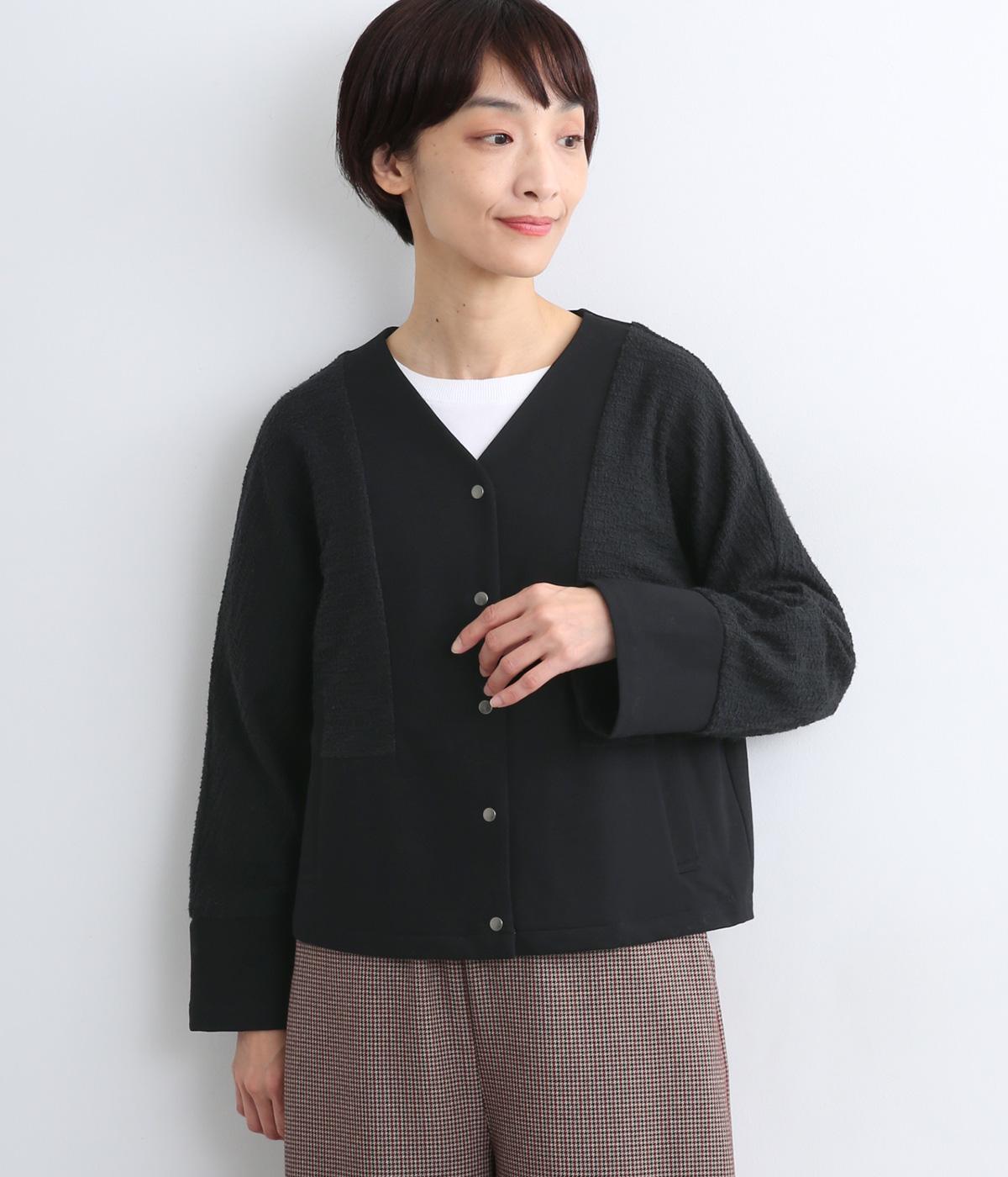 ツイードインレイ×バスクポンチジャケット(ブラック-F)