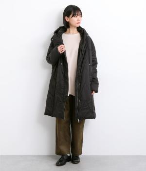 ナイロンシャンブレーキルトビッグコートフーディ(ブラック-F)