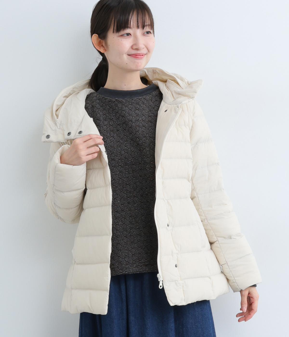 ナイロンストレッチ　スタンドフーディダウンジャケット(ベージュ-F)