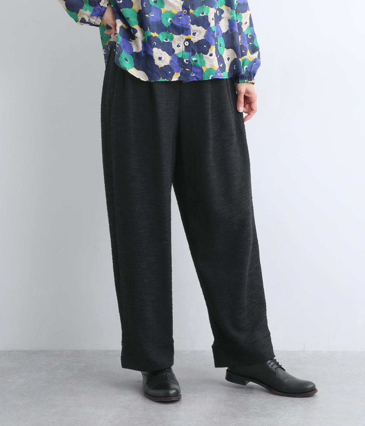 ツイードインレイ×バスクポンチタックテーパードパンツ(ブラック-F)