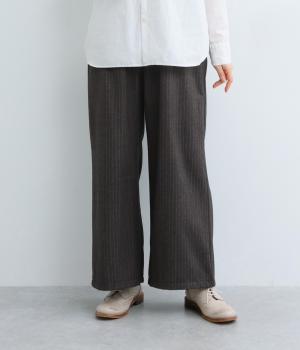【LaLa que sera】ウールヘリンボーンセミワイドパンツ(ブラウン-F)
