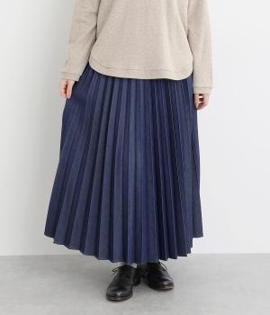 6.5ozデニムプリーツフレアスカート(ネイビー-F)