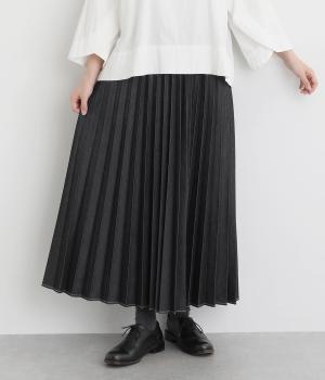 6.5ozデニムプリーツフレアスカート(ブラック-F)