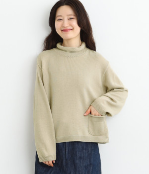 ウール混ハイネックポケット付きニットプルオーバー(スノーグレー-ONESIZE)