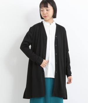 シルケットコットンサイドスリットロングカーディガン(ブラック-F)