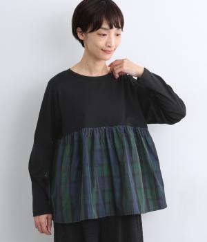 【La La que sera 】フライス＆マイクロタフタチェックプルオーバー(ブラック/ブラックウォッチ-F)