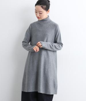 タートルネックニットフレアチュニック(グレー-F)