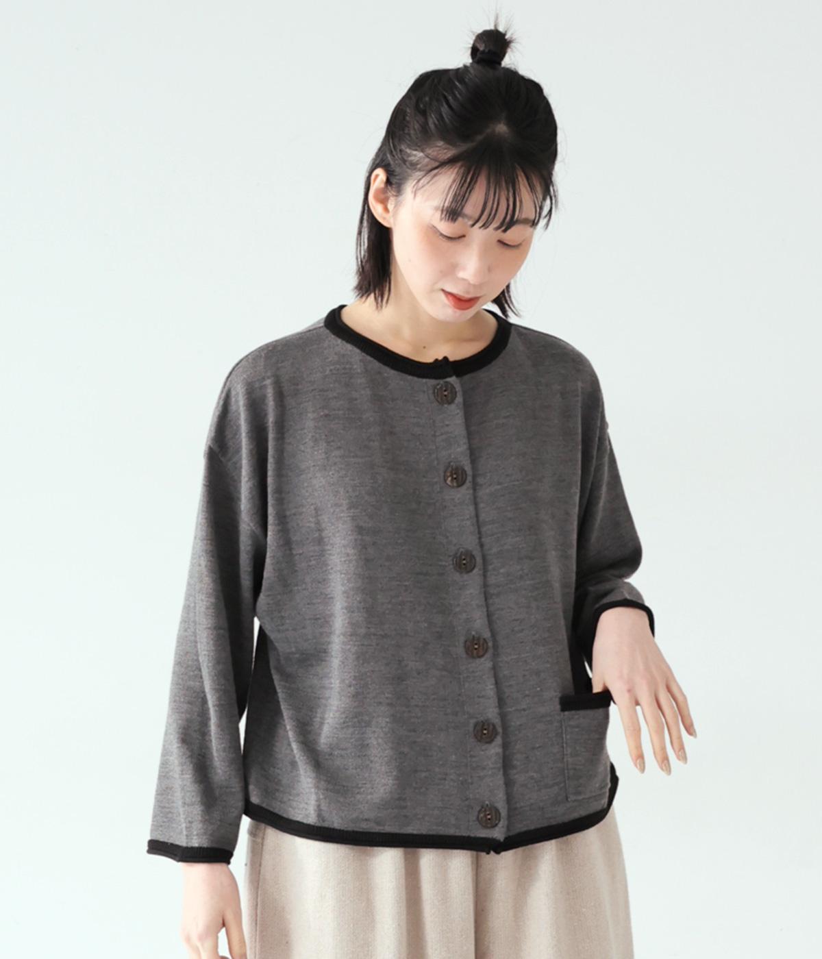 配色切替ポケット付2wayカーディガン(トップチャコール×ブラック-F)