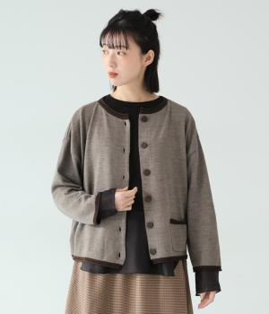 配色切替ポケット付2wayカーディガン(TOPモカ×ダークブラウン-F)