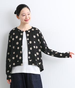 ウール混接結ドットカーディガン(ブラック×ベージュ-F)