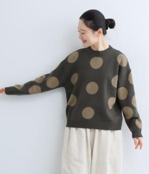 ウール混　ドットニットプルオーバー(グレーグリーン×グレイッシュブラウン-F)