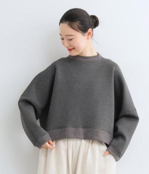 ドルマンワイド首元袖裾リブダンボールニット(チャコール-F)