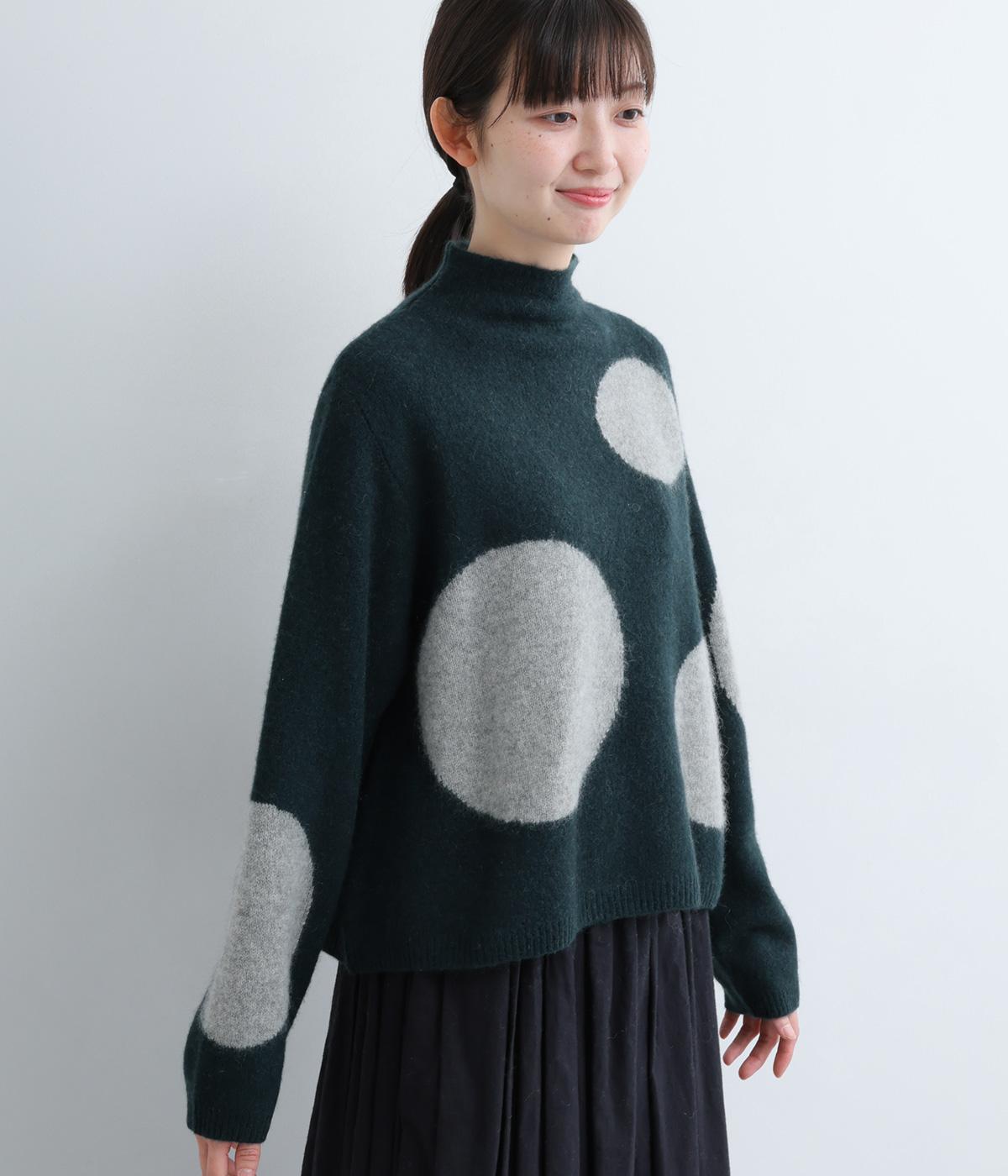 ヤク1００％ニット　モックネックドットプルオーバー(ディープグリーン-F)