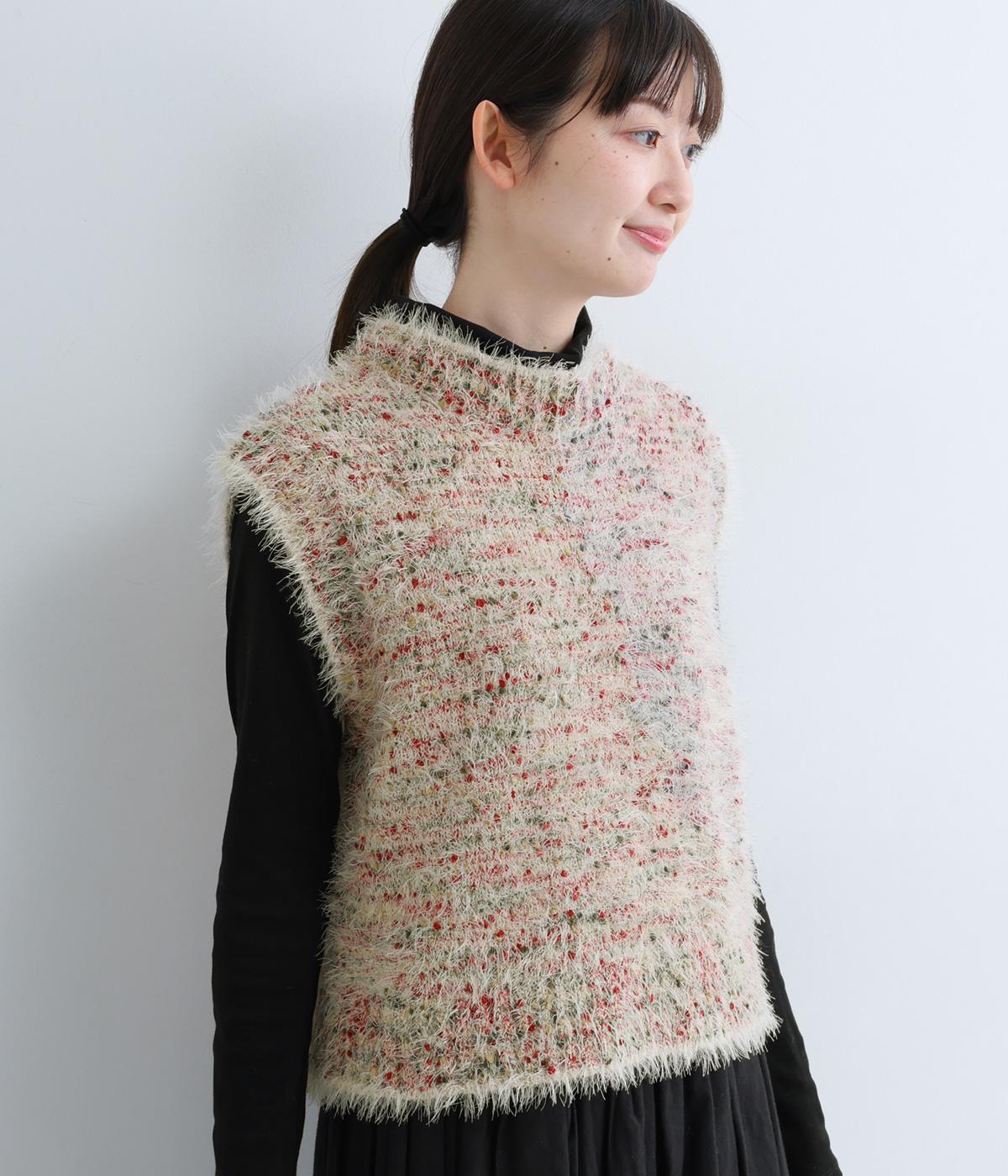 カラフルフェザーモール　ニットベスト(ミックスレッド-F)