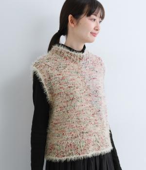 カラフルフェザーモール　ニットベスト(ミックスレッド-F)