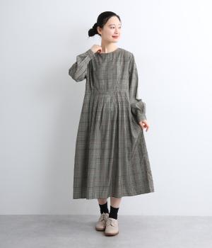 【La La que sera 】チェックプリントタックワンピース(レンガラインチェック-F)