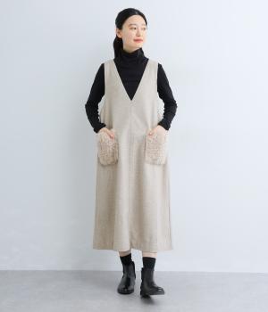 エコウールボアポケットジャンパースカート(ベージュ-F)