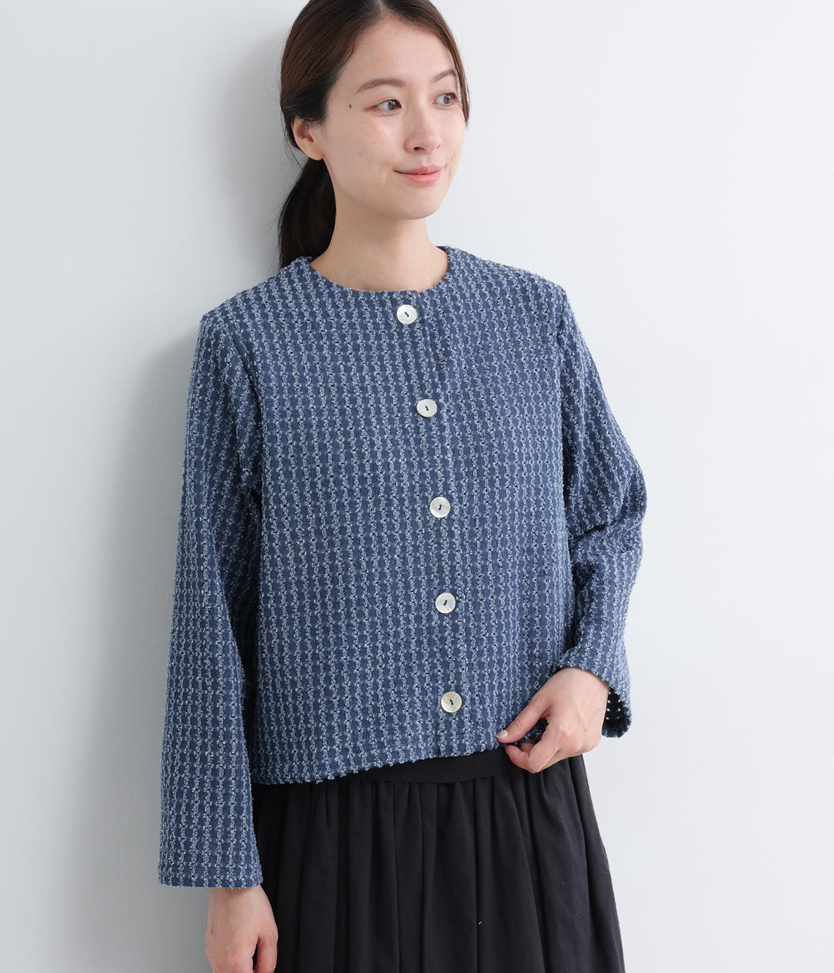 【LaLa que sera】カットドットストライプデニムジャケット(デニムネイビー-F)